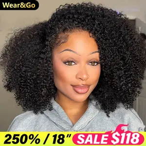 [3 In 1 Half Wig] OQ HAIR Kinky Curly Wear Go Half Wig 250% Density Seamless Flip Over Wig Invisible Hairline Glueless Human Hair Wigs Beginner Friendly Vacation Hair Blend Natural Hair Well Outdoorfun dealsforyoudays