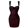 HYZ Women's Summer Sexy Bodycon Sleeveless Tank Straps Mesh Ruched Mini Party Dress