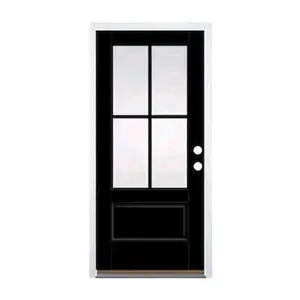 Exterior Door - Black with Glass Panel, Traditional Design, Two Handles, Simple Style