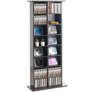 VEVOR Media Storage Cabinet, 8-layer DVD Shelf Holds up to 464 CDs, Adjustable CD Shelves 16 Compartments, Protects Organizes Music, Movie, Video Games or Memorabilia Collections, Espresso
