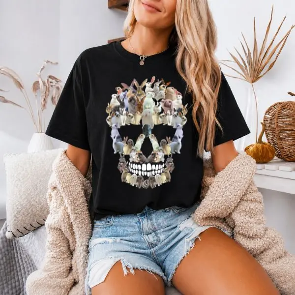 Scary Skull Bunny Rabbit T-Shirt, Horror Halloween Graphic Tee, Creepy Goth Rabbit Shirt, Spooky Grunge Alternative Apparel, Halloween Gift for Horror Fans