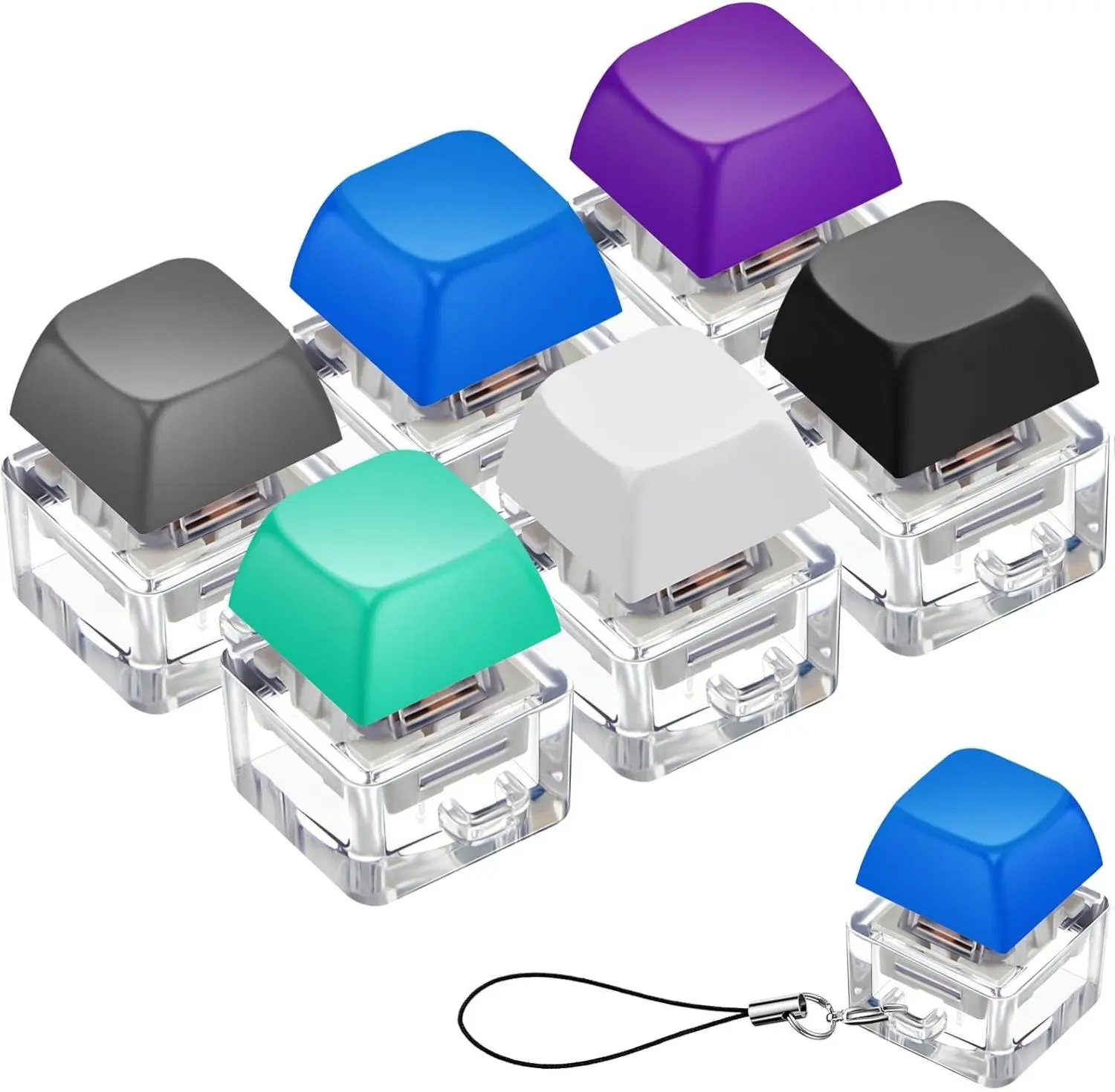 Taiyin 6 Pcs Keyboard Fidget Toy Fidget Clicker Keyboard Keychain Decompression Toys Button Stress Relief Gifts for Adult to Relief Stress Pass The Time(Simple Colors)