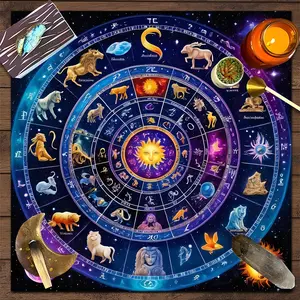1pc Celestial Zodiac Astrology Starry Sky Pattern Square Altar Cloth, Decorative, Mystical Witchy Tablecloth Tarot Card Spread Reading Cloth Table Mat Decor, Tapestry Wall Hanging Home Wall Rugs, Gift for Spiritual Occasions and Festivals