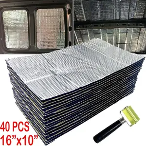 43sqft Car Sound Deadener Mat, 40pcs Pack 16"x10" Self-Adhesive Fireproof Heat Shield Insulation for Car Firewall Hood Engine Bay Trunk Noise Reduction Silver Color Car Interior Decor Truck Accessories Vehicle Car Door Protector