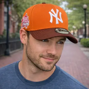 Unisex Orange Retro MLB Snapback – Contrast Brown Visor, A-Frame Design, Clean Letter Embroidery, Premium Streetwear Hat for Fans & Daily Use