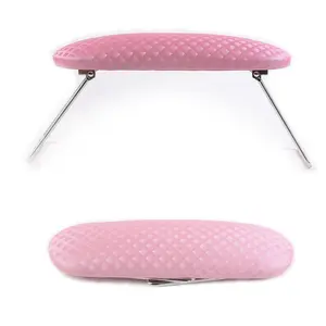 Nail Hand Rest Arm Rest for Nails Tech Nail Art Manicure Hand Rest Pillow Quilted Cushion with Foldable Stand, Pink and Beige (sz-122pink)