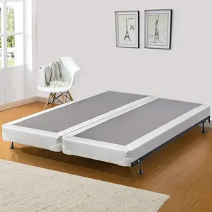 Fully assembled split low-profile traditional wooden box spring foundation for mattress set, queen size, beige