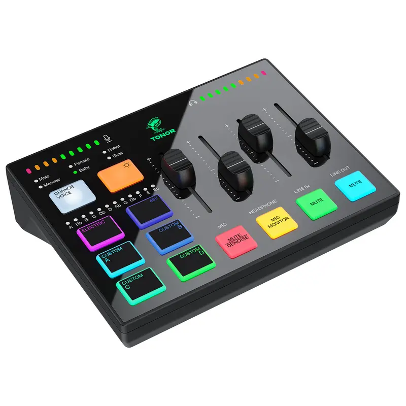 TONOR TX310 RGB Gaming Audio Interface - Pro-Preamp Audio Mixer with 6.5mm & XLR Channels, USB-C Cable, Instruments Support, RGB Lights for Twitch Content Creators, PS5 Streaming Setup Accessories