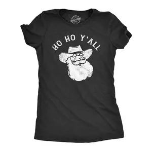 Womens Ho Ho Yall T Shirt Funny Xmas Southern Cowboy Santa Claus Tee for Ladies Funny Womens T Shirts Cute Vintage Fashion Casual Ladies T-Shirt Gift Christmas Tops for Women Funny Sarcastic Top Women's Novelty Black -