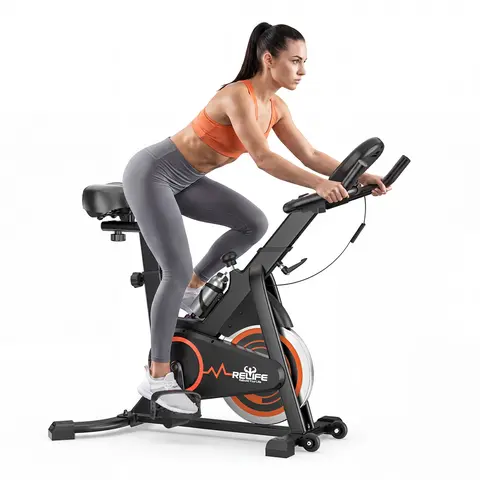 RELIFE Flywheel Spinning Exercise Bike - Solid Thick Steel Tubing Fitness Machine, Home Exercise Equipment, Speed Control, Adjustable Resistance, Convenient Hydration Cup Holder, 330LBS Capacity for Home Gym Cardio