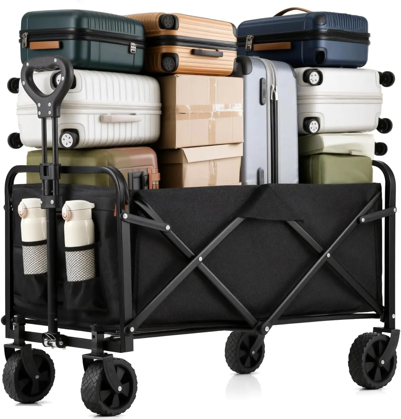 Collapsible Wagon Cart Foldable 37" L 480lbs Capacity, Heavy Duty Beach Wagon, Shopping Carts with Wheels for Grocery, Camping, Shopping, Fishing, Garden collapsable Cart