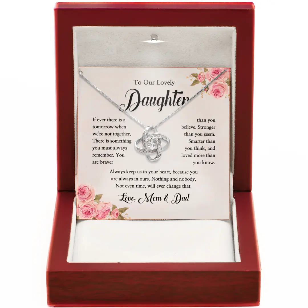 Daughter Necklace Gift from Parents - 14k Gold Love Knot Pendant with Cubic Zirconia and Luxury Box Perfect for Graduation or Birthday