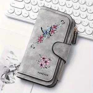 1pc Butterfly flowers pattern women's long wallet, multi-functional wallet, stylish wallet, portable snap coin purse, birthday gift and daily commuting essential, perfect holiday gift, suitable for outdoor, travel and family use, 2.27CYJ-7