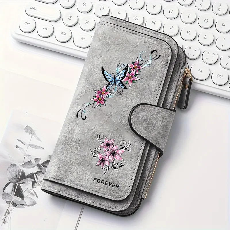 1pc Butterfly flowers pattern women's long wallet, Wallet Cute, multi-functional wallet, portable snap coin purse, Coin pouch, birthday gift and daily commuting essential, suitable for outdoor, travel and family use, Summer Wallet, 2.27CYJ-7