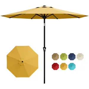 Durable 9FT Outdoor Patio Umbrella – Heavy Duty Market Parasol with UPF 50+ UV Protection Crank Lift Push Button Tilt 8 Steel Ribs Wind Resistant Sun Shade for Garden Pool Deck Balcony