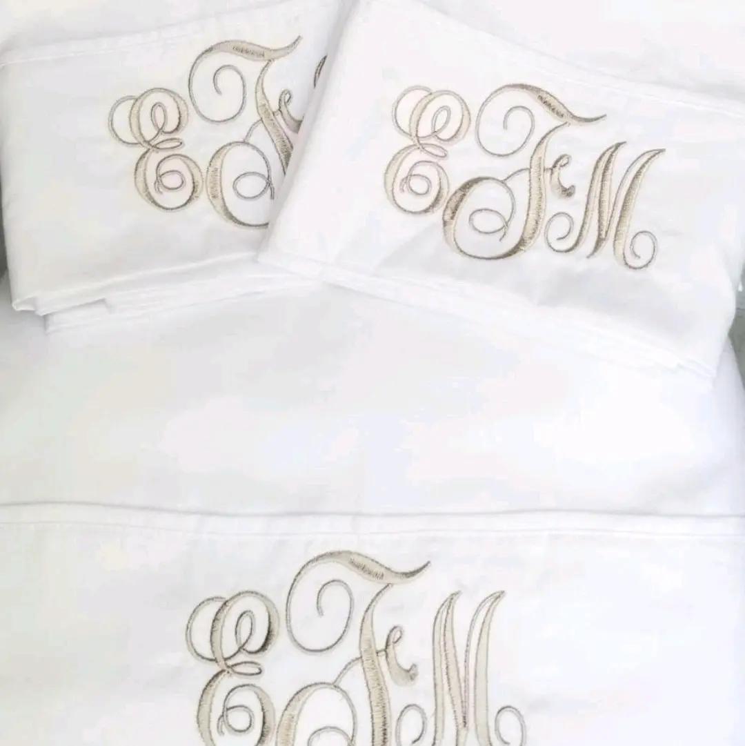 Monogrammed Sheets White with Embroidery Monogram Bedding King Sheet Set