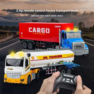 Rechargeable 9-Channel RC Semi Truck ,Electric RC Container Truck with Lights & Music, Double-Decker Transport Vehicle, Realistic Freight Trailer Toy, Educational Logistics Simulation for Kids Age 6-12