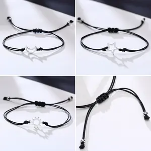 OIDEA Sun Moon Star Braided Bracelet - Stainless Steel Leather Adjustable Cuff Wristband for Men, Boho Costume Fashion Jewelry Bracelets