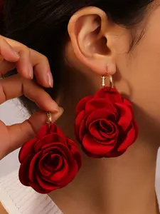 Fashion Elegant /mint Large Flower Pendant Earrings, Ear Hook Design, Suitable for Women, Wedding Party Date, All Seasons, Alloy Chain