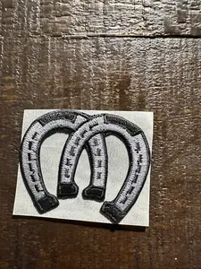 Horseshoes Embroidered Patch - Black and Gray Design, Traditional Style, Patch with Two Horseshoes