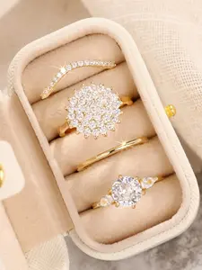 Women's Copper Ring Set, Cubic Zirconia Rings, Casual Style Jewelry Gift Box Included, Perfect for Weddings, Anniversaries & Parties, Stacking Ring Set