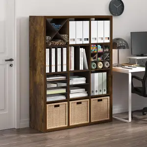 12-Cube Thick-Frame Composite Wood Modern Bookcase - Reversible Open Back Cubicle Shelf, 14.6x43.8x58in, for Living Room, Home Office