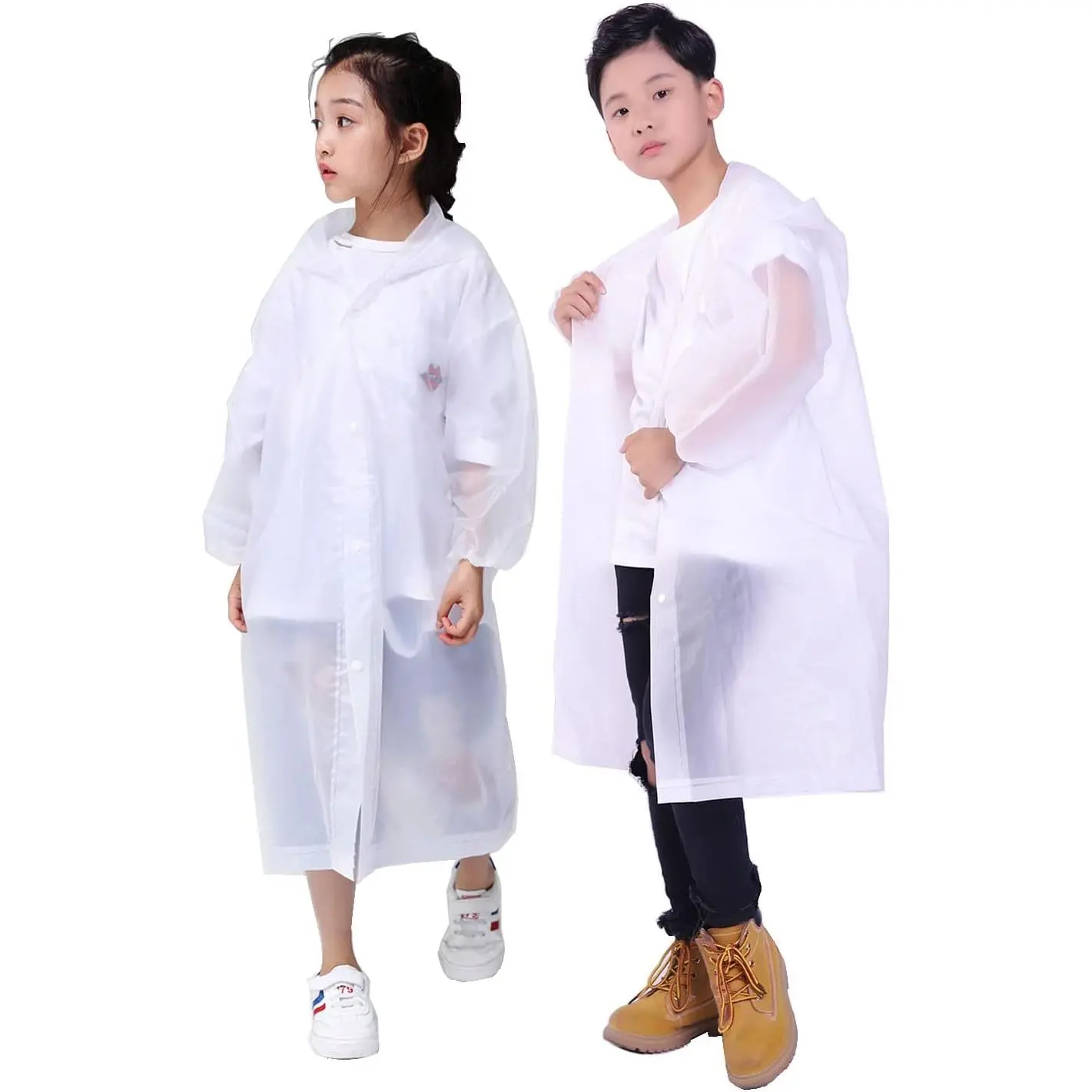 Rain Ponchos for Kids, [2 Pack] Reusable Raincoats for Boys and Girls Waterproof Kids Rain Jacket Rain Gear with Hood