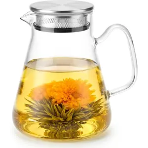 33oz/1000ml - Glass Teapot Stovetop, 2-in-1  Maker & Kettle with Stainless Steel Filter Lid, Stovetop & Microwave Safe Borosilicate Glass, Loose Leaf & Blooming , Dishwasher Safe