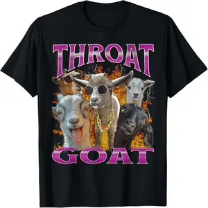 Unisex-Adults Throat Goat Funny Offensive Adult Humor Bootleg Y2K Graphic T-Shirt - Black, Small - Short Sleeve - T-Shirt - Unique Graphic Design