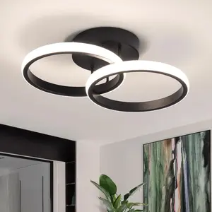 Round Modern Led Ceiling Light Fixtures, 4500K Neutral Light Hallway Light Fixtures Ceiling, Bathroom Close to Ceiling Lights for Corridor Stair Aisle Lamps (Black, 1 Pack)
