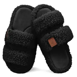 Women's Fuzzy Open Toe Slippers Comfy Soft Memory Foam Indoor House Shoes Fur Footwear