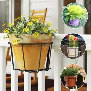 Full Set (Compatible with other sets) Heavy-Duty Black Metal Hanging Flower Pot Stand - Circular Balcony/ Planter with Drainage Holes, Vertical Rail Fence Mount for Indoor/Outdoor Use, Cactus/Succulent/ Garden Pot, Hanging Planters (Iron