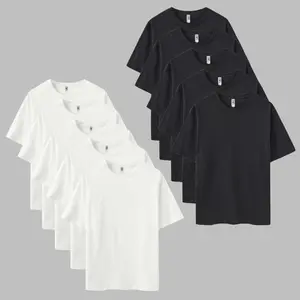 Menswear Short-Sleeve Round Neck T-Shirts, Men's Classic Casual Plain 10-Pack Crew Neck Tops (5x White, 5x Black)