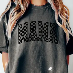 MAMA T-SHIRT RETRO CHECKERED SHIRT, COMFORT COLORS CASUAL COTTON T-SHIRT FOR MOMS Fabric TopRAIMENTRY