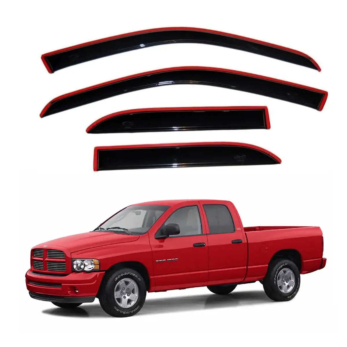 Custom Vehicle Side Window Deflectors & Sun Visors - Dark Visor WeatherShield, Reinforced Curved Streamlined Flexible Design, Exterior Sun Protection Accessories for 2002-2008 Ram 1500, 2003-2009 Ram 2500/3500 (QUAD CAB ONLY)