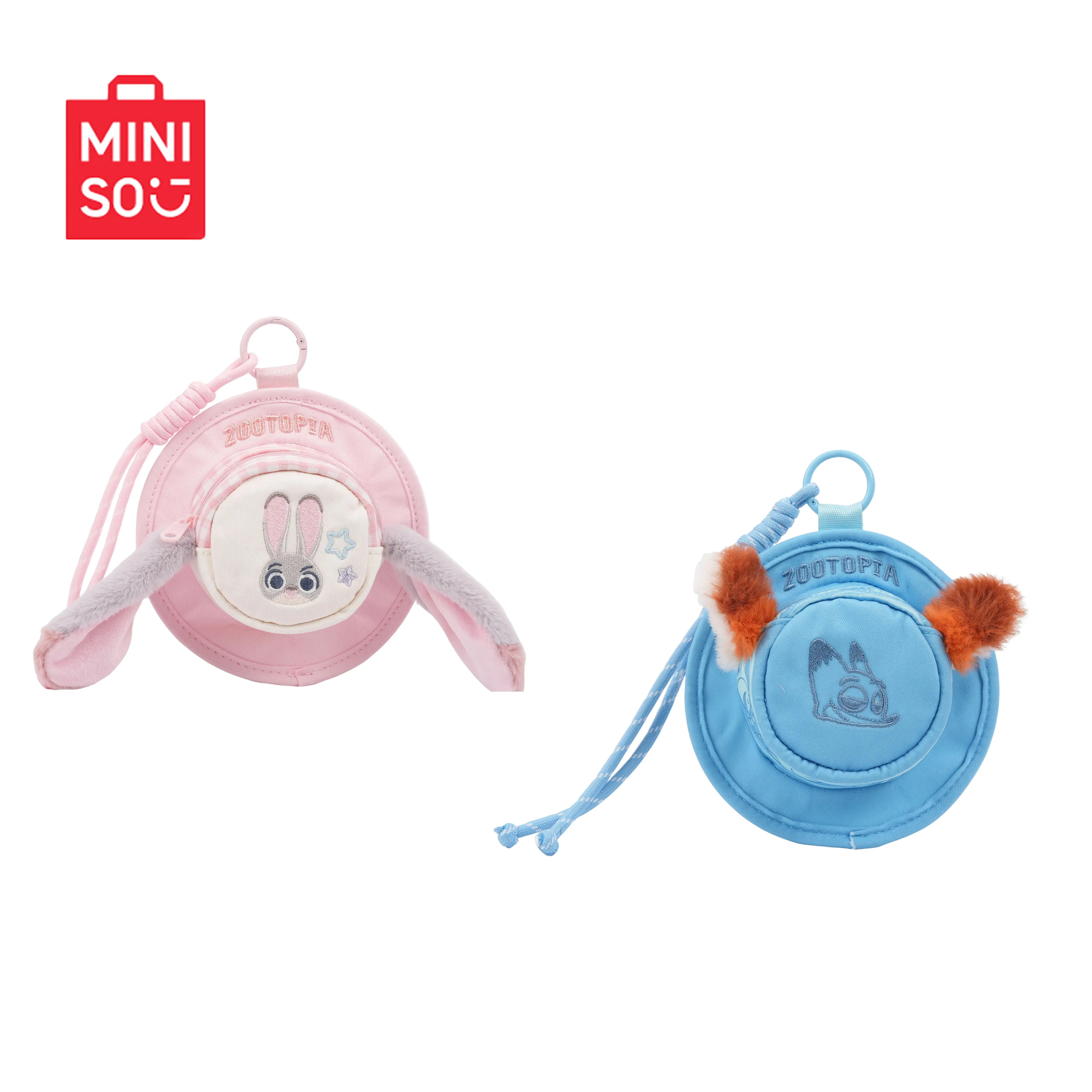 MINISO Zootopia Judy & Nick Hat-Shaped Coin & Earphone Pouch. Stylish Cool Hat Shape Design For Judy And Nick, Compact Multi-Functional Storage For Earphones And Small Coins, Light Mini Size Perfect As Summer Backpack Decor Pendant
