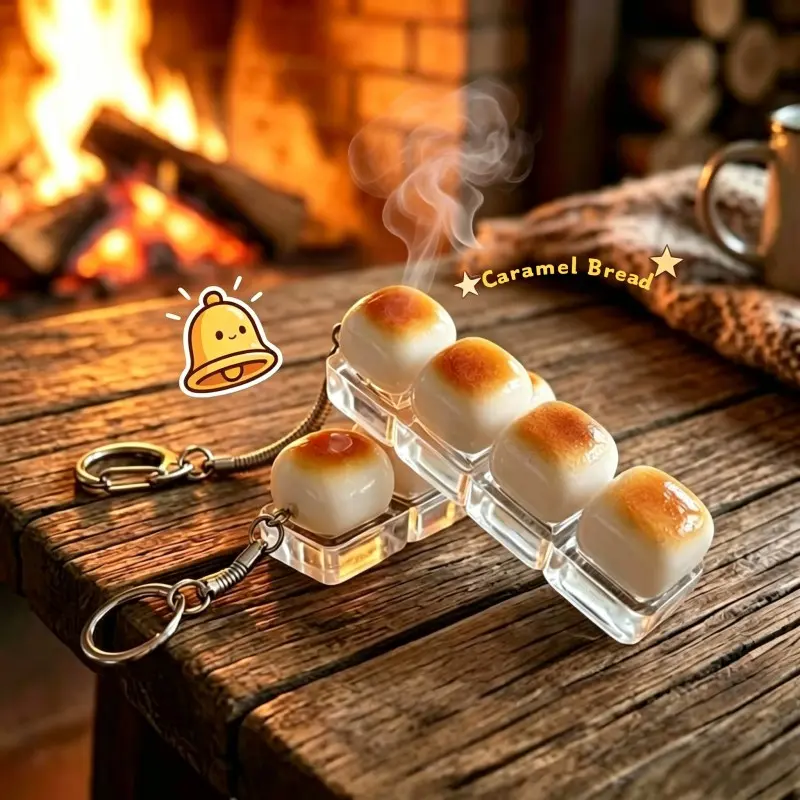 2 Pack Golden Toast Marshmallow Keyboard Fidget Toy – Crisp Sound,Stress Relief Fidget Clicker Keychain,Keychain Charm,Quiet Anxiety Toys for Adults at Work, Travel, Home – Anxiety Relief & Focus Boost (Caramel Bread)