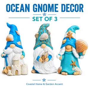 Handmade Coastal Gnome Resin Ornaments Set, 2026 Summer Beach Star Craft Doll Ornaments, Home Decor Statues for Desk & Garden, Father's Day Gift