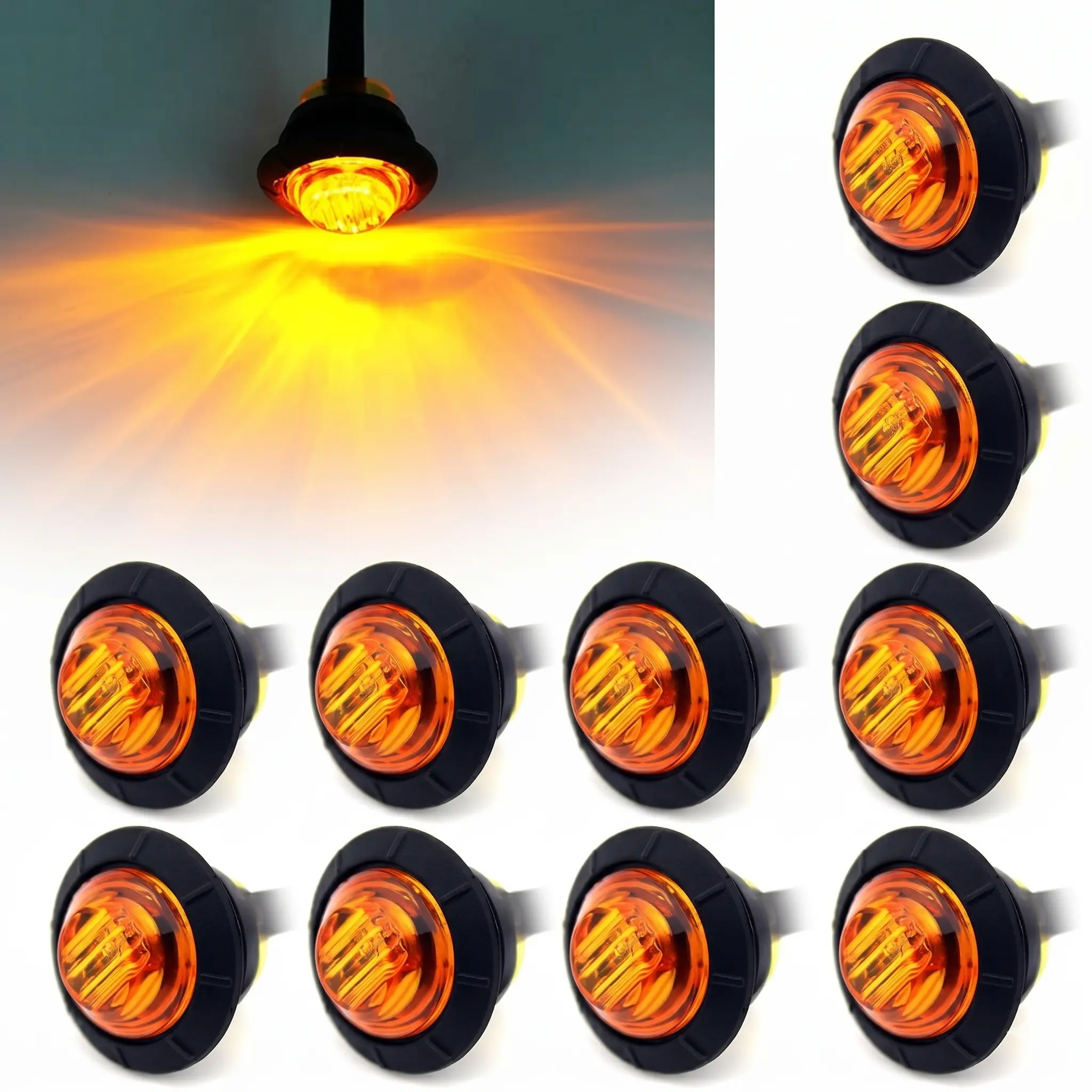 10-Pack 3/4" Round LED Clearance Lights – 12V Front Rear Side Marker for Truck Trailer Van Boat Holiday Gift