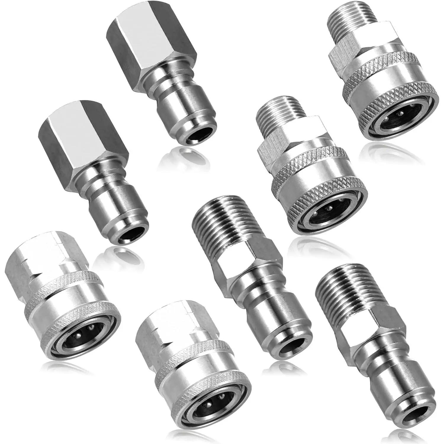 Stainless Steel Pressure Washer Quick Connect Coupler Set - Male & Female Plug Adapters with Seamless Compatibility, Adapter Set Pipe Fittings, Metal Hose Pipe Fittings for Pumps, DIY Projects; All-Season, Durable, Reliable