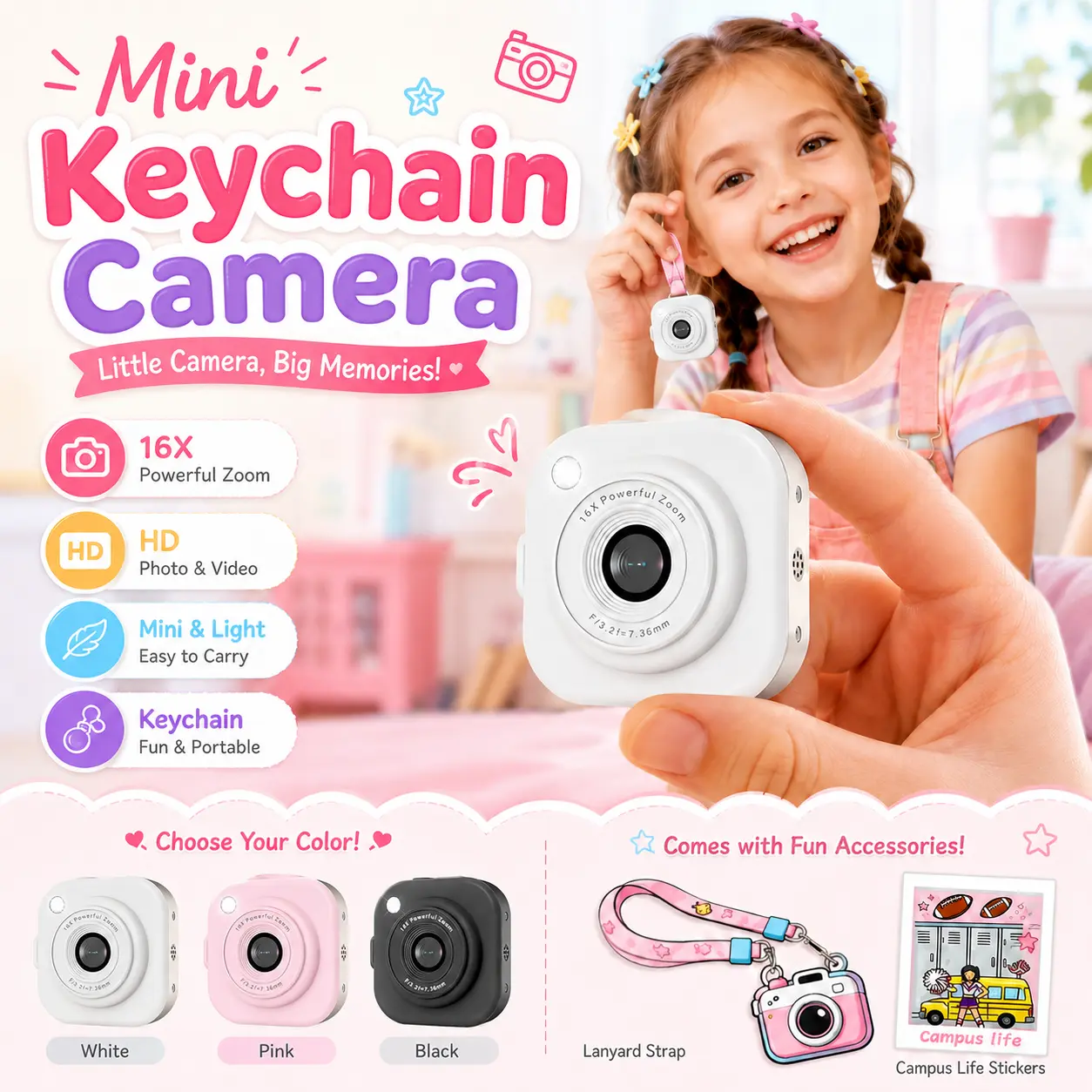 Perfect Gift Mini Camera – 1080P Video, Pocket-Size, Cute Retro Look, Easy to Use for Teens & Content Creators, Great for Holidays