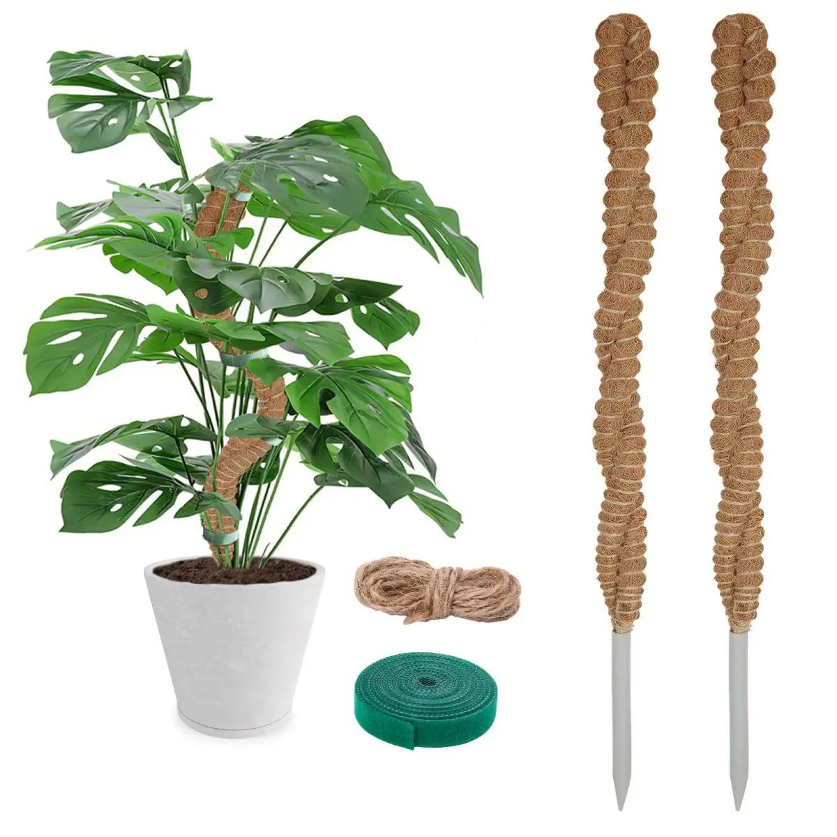 2 Pack Moss Pole for Plants Monstera - 25 Inch Bendable Plant Stakes for Indoor, Moss Poles for Climbing Plants, Handmade Coco Coir Pole Plant Support for Creeper Plants Grow Upwards（Winding）