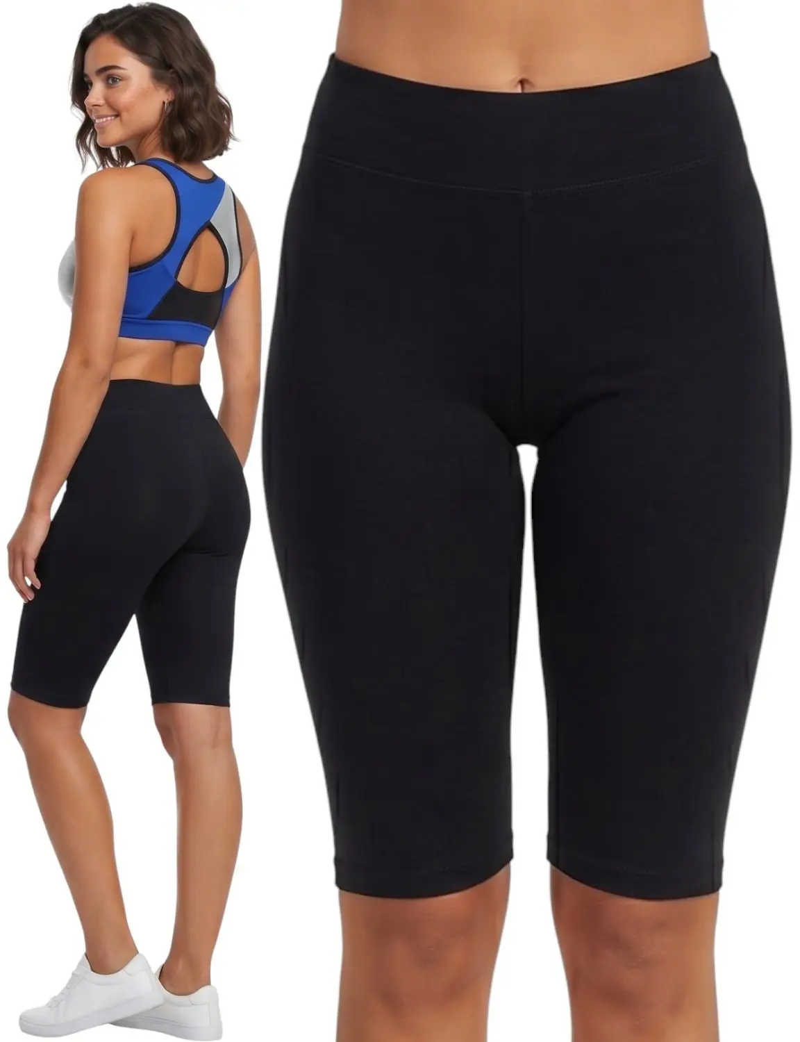 ToBeInStyle Women's High-Waisted Cotton Spandex Yoga Biker Shorts
