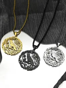 Hollow Crow Raven Birds Pendant Necklace Women Men Stainless Steel Black Color Love Flower of Life Knight Chain Gifts