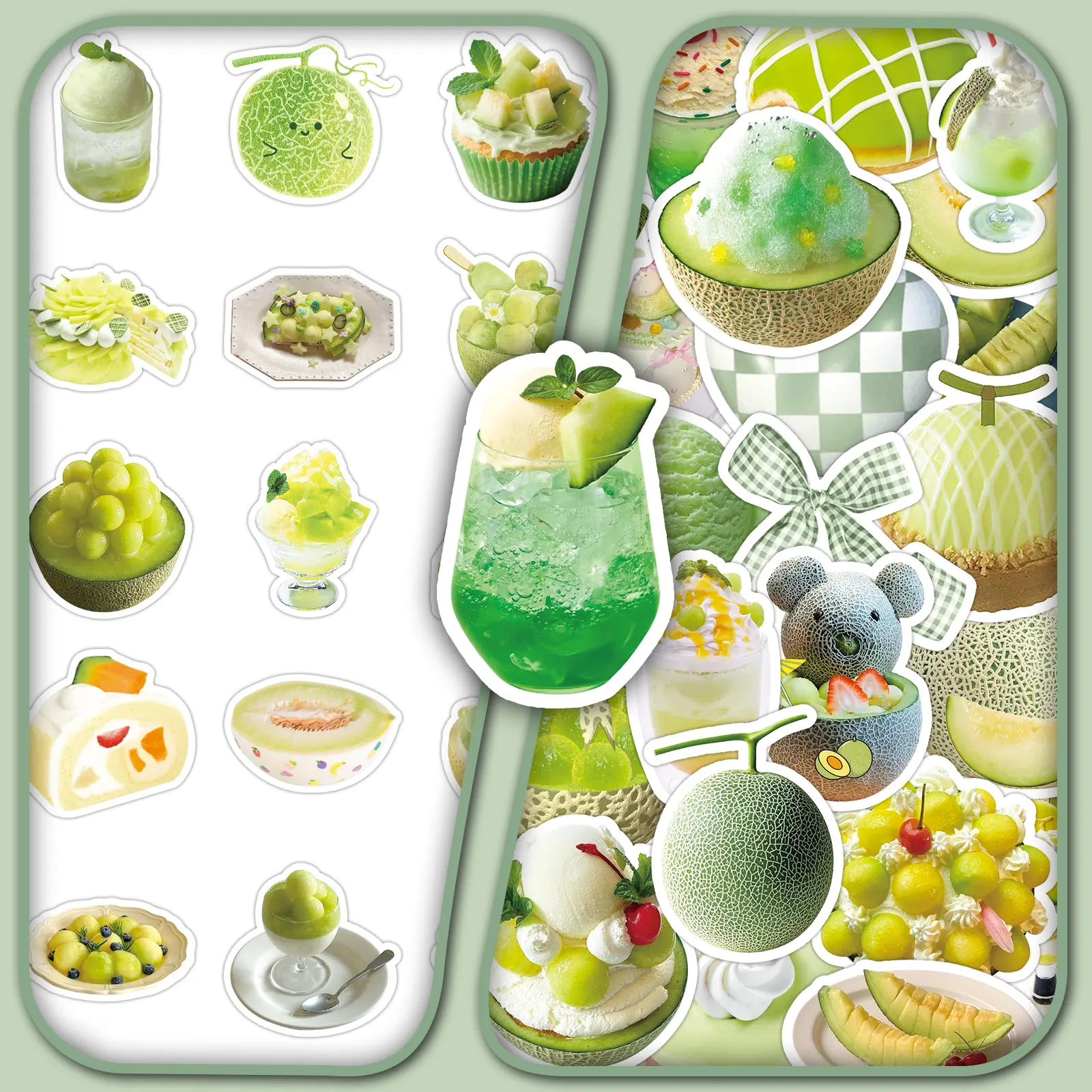 100 Pcs Kawaii Cantaloupe Fruit Stickers, 2 Repeating Sets, Tropical Fresh Aesthetic Decals for Journaling, Planners, Scrapbooking, DIY Decoration for Laptops, Water Bottles