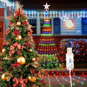 Outdoor Christmas Lights Waterfall String Light Set with Remote Control, 9.8 Feet 282 Leds, Waterproof, 8 Modes, Warm /cold Color, Outdoor Decoration Light, Party Light