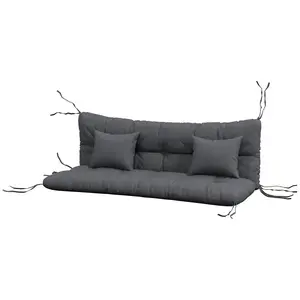 Charcoal tufted bench cushion set with back cushion and throw pillows 59 inch size for outdoor patio bench furniture decor