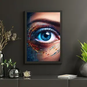 [UNFRAMED POSTER] Futuristic Blue Eye Digital Art, AI Concept Wall Decor, Modern Technology Poster for Home or Office, Unique Sci-Fi Wall Art Gift Idea