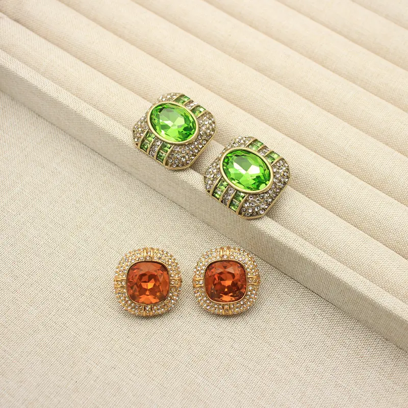 Vintage Studs Earrings Square Austrian Rhinestone Earrings 925 Silver Needle Fashion Accessories