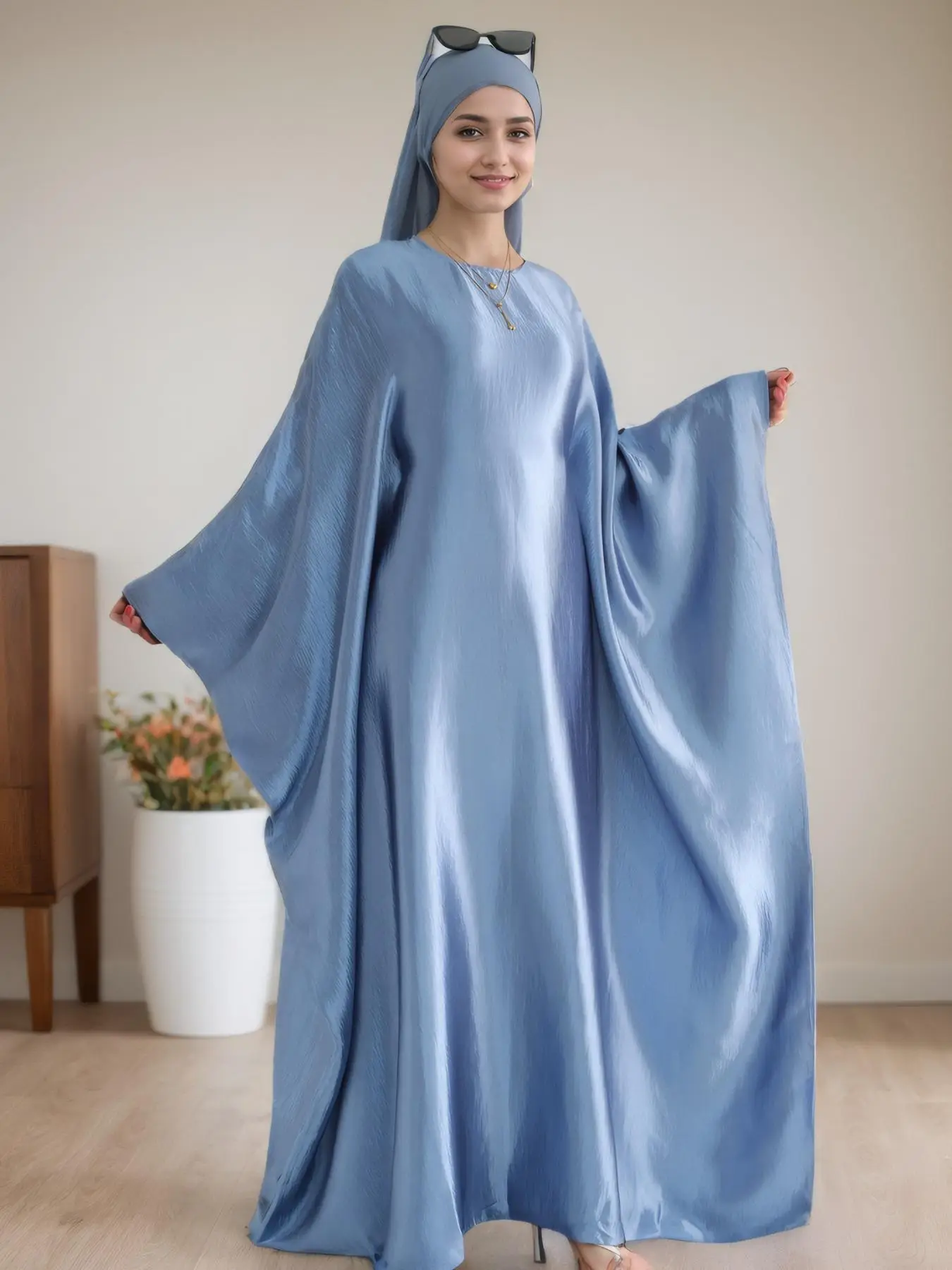 Women's Solid Color Abaya Dress without Scarf, Modest Long Sleeve Round Neck Abaya for Daily Wear, Ladies Islamic Clothing for All Seasons